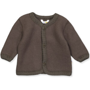 Mørkebrun merino uld fleece cardigan (70 cm) - Joha