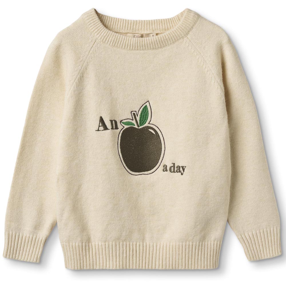 66d165e163e14F1470_-_ALON_APPLE_TEXT_PULLOVER_-_SANDSHELL_-_Main Alon strikbluse (4 år/104 cm) - Fliink