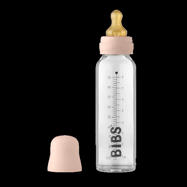 Bibs-Sutteflaske-Glas-225-ml-Naturgummi-blush Bibs Sutteflaske Glas - Anti Kulik - 225 ml - Naturgummi - Blush - Bibs