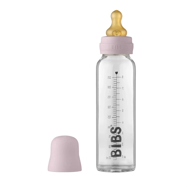 Bibs-Sutteflaske-Glas-225-ml-Naturgummi-dusky-lilac Bibs Sutteflaske Glas - Anti Kulik - 225 ml - Naturgummi - Dusky Lilac - Bibs