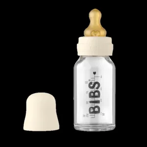 Bibs Sutteflaske Glas - Anti Kulik - 110 ml - Naturgummi - Ivory - Bibs