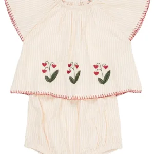 Copenhagen Colors Tunika & Bloomers - Seersucker baby set - Dusty Rose m. Cream Stripe - Copenhagen Colors