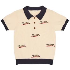 Copenhagen Colors bluse - Polo Embroidery - Cream/Navy - Copenhagen Colors