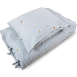 Junior sengetøj GOTS (100x140 cm)  Broderet Cool Summer  Pearl Blue - Filibabba