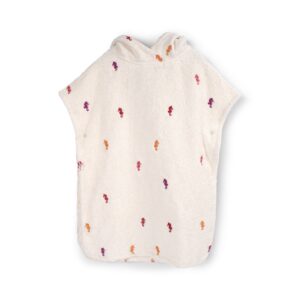 Strandponcho med broderi GOTS- Søhest - Filibabba