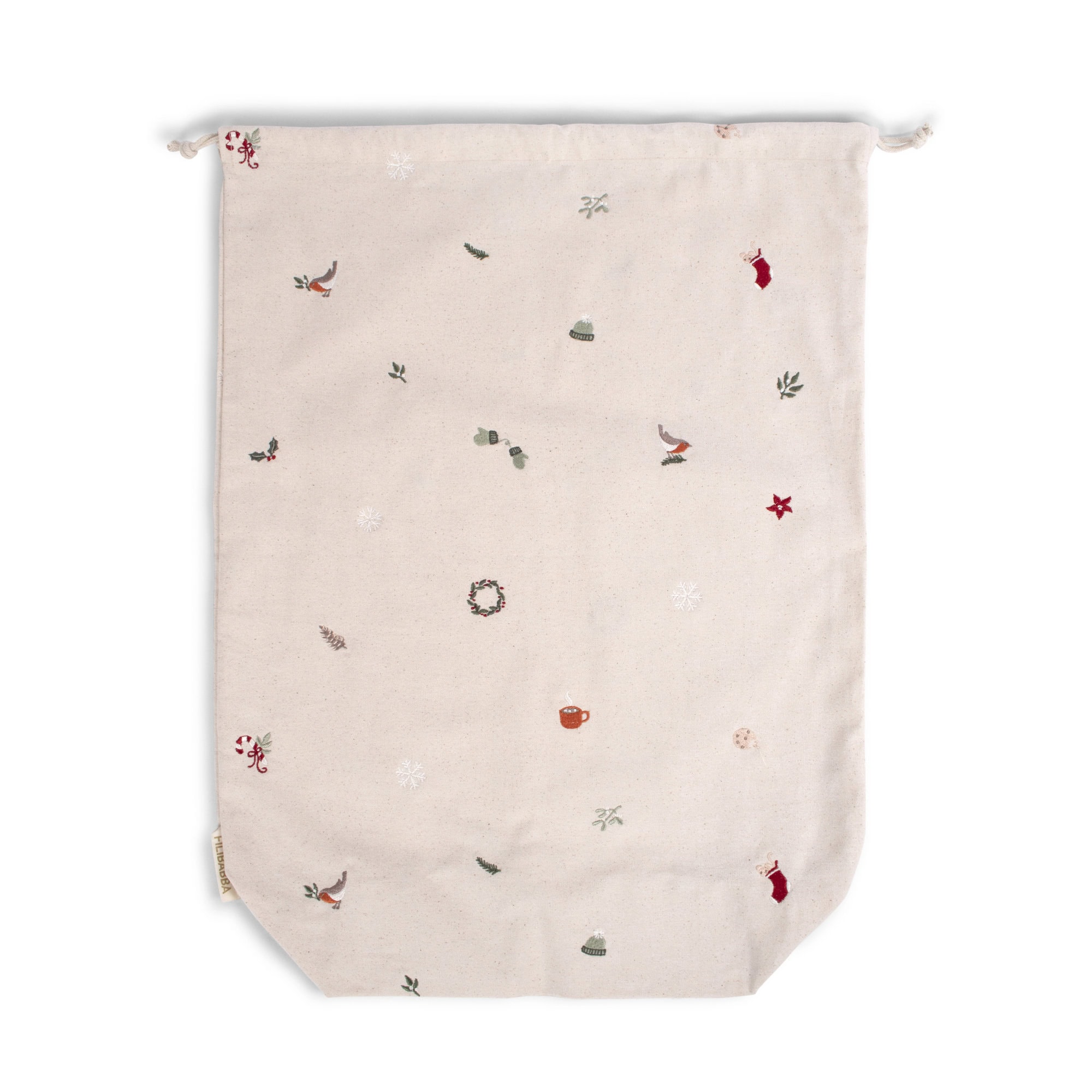 FI-03310_1 Gavepose af stof m. broderi GOTS - Wonderful Winter - Large - Filibabba