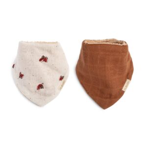 Bandana-hagesmæk 2-pak GOTS - Lucky + Amber Brown - Filibabba