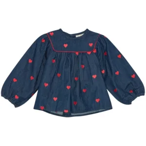 Flöss Bluse - Amee Blouse - Mid Blue Heart - Hjerter - Flöss