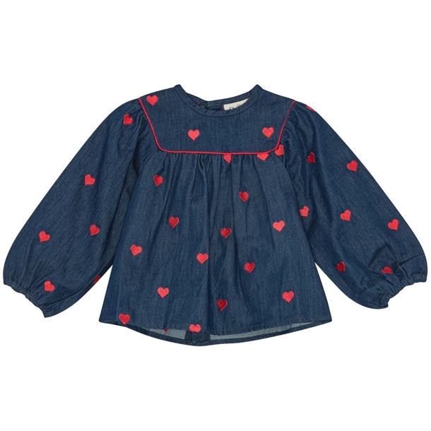 Floss-Bluse-Amee-Blouse-Mid-Blue-Heart-Hjerter Flöss Bluse - Amee Blouse - Mid Blue Heart - Hjerter - Flöss