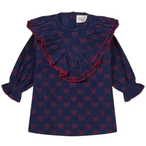 Flöss Kjole Luna Navy/Ruby Red Bows - Flöss
