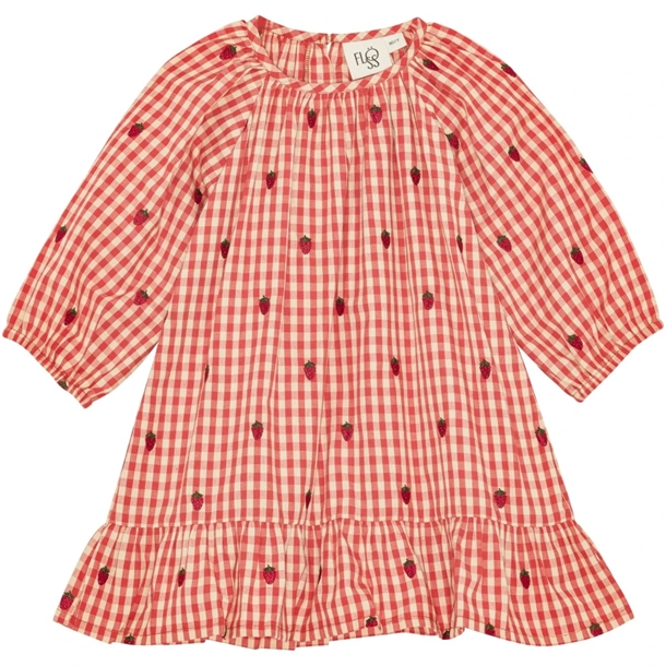 Floss-Kjole-Molly-Berry-Gingham-Jordbaer Flöss Kjole Molly - Berry Gingham - Jordbær - Flöss
