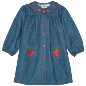 Flöss Kjole - Vilma Dress - Mid Blue Strawberry - Flöss