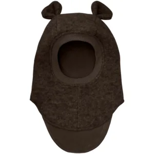 Huttelihut Hue - Uld/bomuld - 2-lags m. ører - Dark Brown Melange - Huttelihut