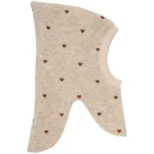 Huttelihut Hue Uld - All Over Emb. - Broderede Hjerter - Sand Melange - Huttelihut