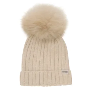 Huttelihut Hue - Uld Strik m. Alpaca Kvast - Sand Melange - Huttelihut