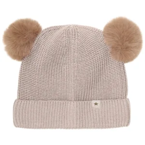 Huttelihut Hue - beanie uld strik med alpaca kvaster - Camel Melange - Huttelihut