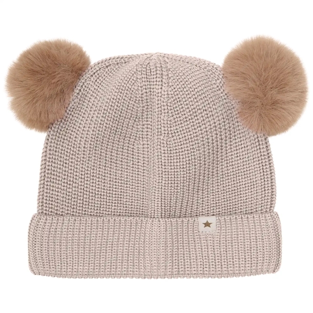 Huttelihut-Hue-beanie-uld-strik-med-alpaca-kvaster-Camel-Melange Huttelihut Hue - beanie uld strik med alpaca kvaster - Camel Melange - Huttelihut