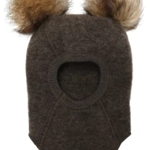 Mikk-Line Elefanthue m. pom pom Dark Brown Melange - Mikk-Line