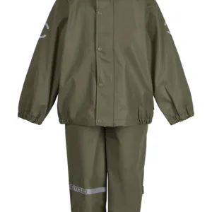Mikk-Line Regntøj Dusty Olive m. seler - genanvendt PU - Mikk-Line