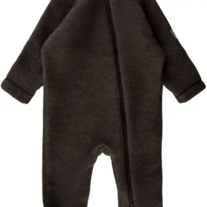 Mikk-Line Ulddragt m/lynlås & ombuk - Dark Brown Melange - Mikk-Line