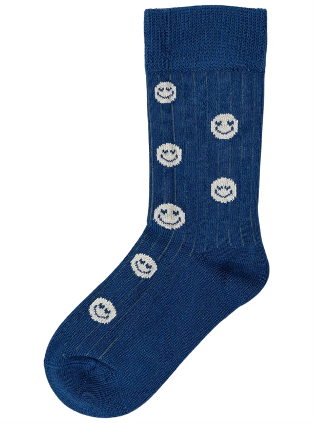 Minipop-Stroemper-Bambus-Cobalt-smilie Minipop Strømper - Bambus - Cobalt smilie - Minipop