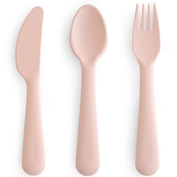 Mushie-bestiksaet-gaffel-ske-kniv-Blush Mushie bestiksæt - gaffel ske & kniv - Blush - Mushie