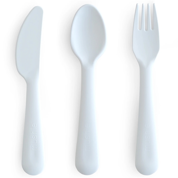 Mushie-bestiksaet-gaffel-ske-kniv-Powder-Blue Mushie bestiksæt - gaffel ske & kniv - Powder Blue - Mushie