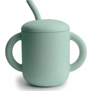 Mushie kop med sugerør Cambridge Blue - Mushie