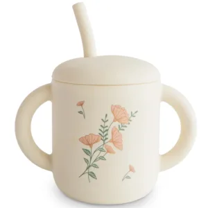 Mushie kop med sugerør Pink Flowers - Mushie