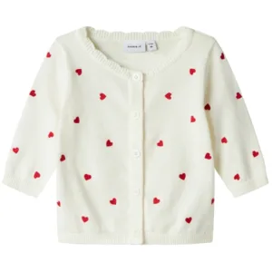Name It Cardigan NbfFisilly Cloud Dancer - Hjerter - Name It