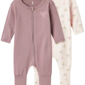 Name It Natdragt - Lynlås - Pink Bow - Barely Pink - 2-pak - Name It