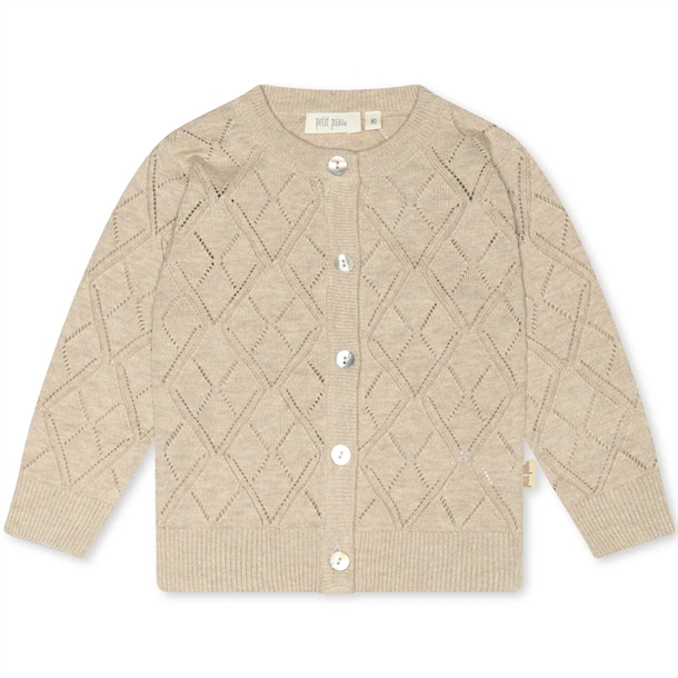 Petit-Piao-Cardigan-Pointelle-Check-Pattern-Champagne Petit Piao Cardigan Pointelle Check Pattern Champagne - Petit Piao