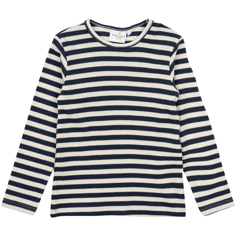 6718f67e07322TNST6003_-_TNSTFro_Uni_L_S_Rib_Tee_-_Mood_Indigo_Striped_-_Extra_0 Organic TNSTFro rib bluse (2 år/92 cm) - The New Siblings