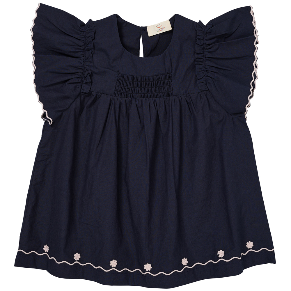 67628b868cac6POPLIN_EMB_BLOUSE_W_FRILL_SLEEVES_NAVY_COMB Organic poplin top (3 år/98 cm) - Copenhagen Colors