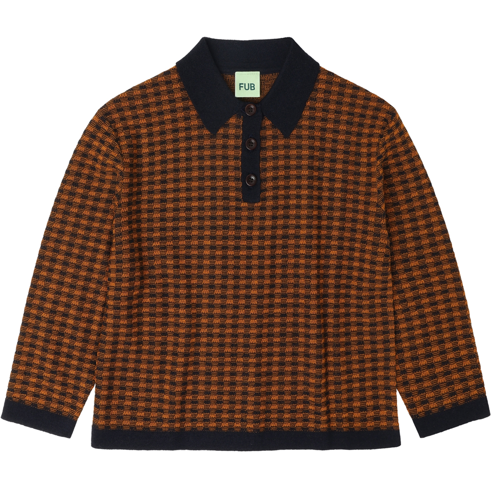 680774e6121c12425_AW_Checked_Polo_dark_navy_burnt_amber Merinould checked bluse (100) - Fub