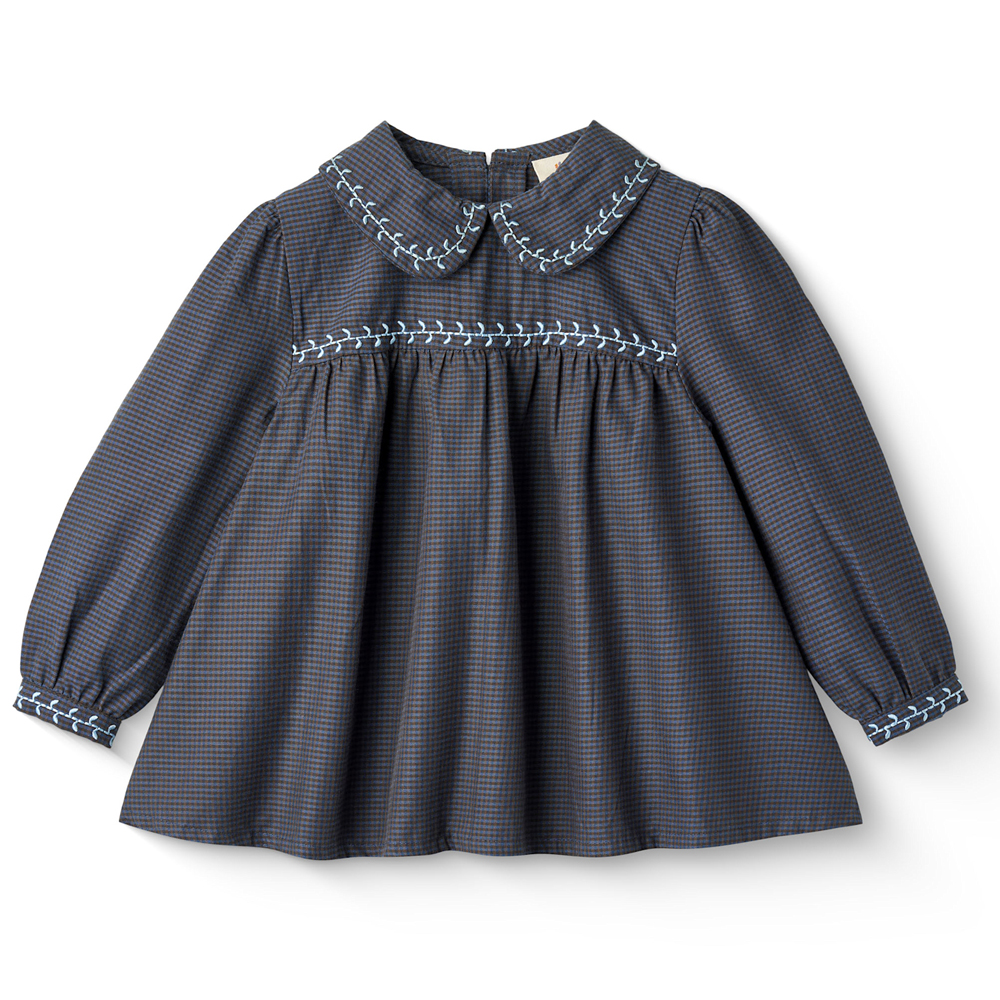 680b23282e962CHECKERED_BLOUSE_W_COLLAR_AND_EMB_BROWN-BLUE_CHECK_COMB_primary Organic bluse (2 år/92 cm) - Copenhagen Colors