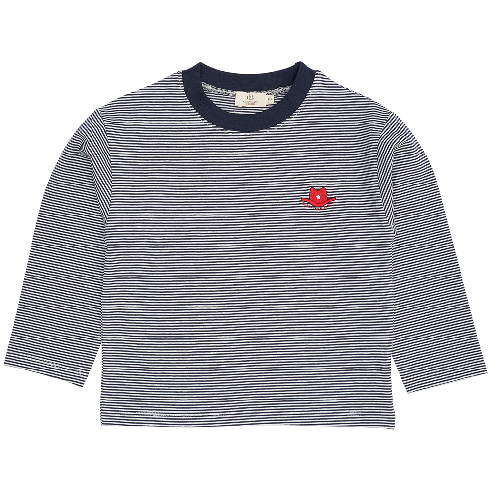 680b24a7c2647LS_T-SHIRT_W_RED_COWBOY_HAT_NAVY-CREAM_STRIPE Organic bluse (2 år/92 cm) - Copenhagen Colors