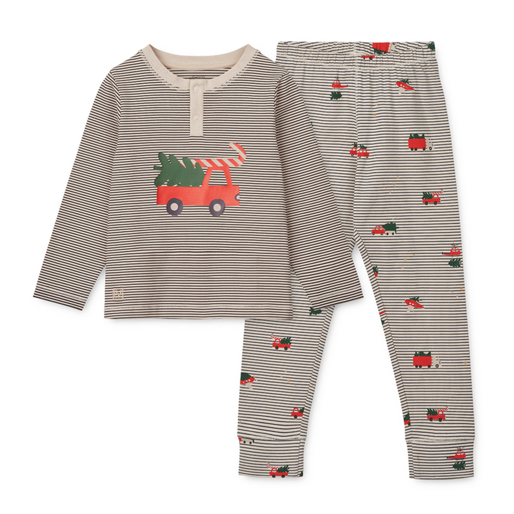 6822e9fe18ab1Wilhelm_Printed_Pyjamas_Set_LW19854_2370_Holiday_vehicle_Stripe_navy_1 Organic Wilhelm pyjamassæt (18 mdr/86 cm) - Liewood