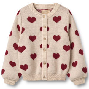 Merinould Hearts cardigan (3 år/98 cm) - Wheat