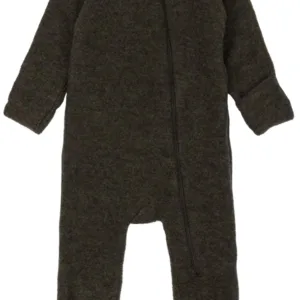 Mikk-Line Ulddragt m/lynlås & ombuk - Dark Brown Melange - Mikk-Line