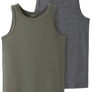 Name It Undertrøje - NkmTank - 2-pak - Tea Leaf / Dark Grey Melange - Name It