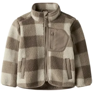 Name It Fleece Jakke - nmmMonico Sherpa Check - Fossil - Name It
