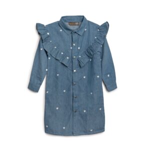 Denim kjole med hjertebroderi - denim - 62 - Hanevild