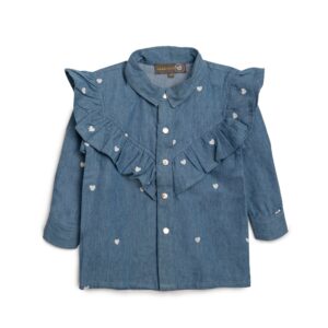 Hjerte skjorte - pige - denim - 86/92 - Hanevild