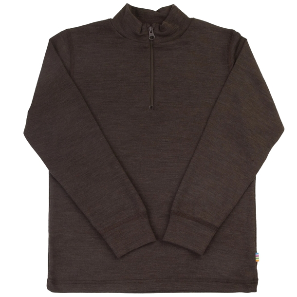 Joha-Uld-Silke-Bluse-lynlaas-Moerkebrun-Melange Joha Uld/Silke Bluse m. lynlås - Mørkebrun Melange - Joha